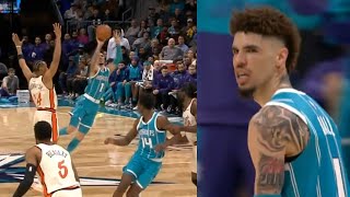 LaMelo Ball hits INSANE offbalance logo 3 with defender all over him vs Pistons 😱 [upl. by Yelsnit]