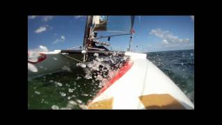 A Class Catamaran Slow motion of pitchpole due to bow hitting reef [upl. by Einniw892]