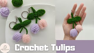 Crochet Tulips Keychain Video Tutorial  JQ Handmade [upl. by Aesoh]