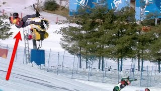 Markus Schairer breaks his neck in a fall during the quarterfinals of the mens snowboard [upl. by Vanhomrigh]