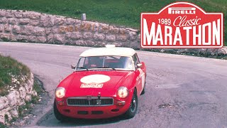 Stirling Moss tackles the Stelvio Pass in an MGB  1989 Classic Marathon Rally [upl. by Goldin]