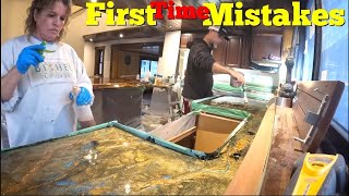 Our First TIME pouring Stone coat countertops [upl. by Iemaj857]