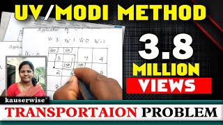 Transportation problem  MODI method  U V method with Optimal Solution  kauserwise [upl. by Bayly]