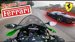 ZX10RA amp FERRAARI Drag 😱Ninjaa Zx10RA Top SpeedA💚Superbikse Vs Supercara🔥 [upl. by Nerra]