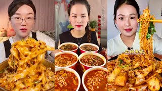 ASMR Spicy Noodles and Fried Chicken  Braised Pork Curry Noodles Enoki Mushroom Noodle Mukbang [upl. by Guendolen]