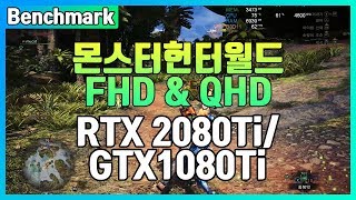 벤치마크 몬스터헌터 월드 FHDQHD RTX2080Ti vs GTX1080Ti [upl. by Ecinom]