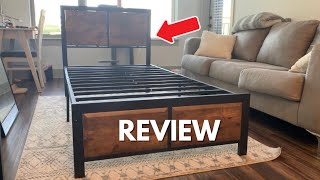 VECELO Bed Frame with Rustic Wood Headboard  Quick Review [upl. by Tonia507]