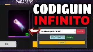 SAIU CODIGUIN INFINITO DO PUNHO UNICORNIO NO GER4DOR DE CODIGOS FREE FIRE [upl. by Eehsar879]