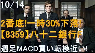 1014・2番底！一時30下落！【8359】八十二銀行！週足MACD買い転換近い！ [upl. by Rese]