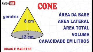 ÁREAS E VOLUME DE UM CONE CIRCULAR geometria enem concurso encceja matemática cone [upl. by Zennas273]