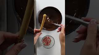 Christmas Chocolate Dipped Pretzel Rods christmas recipe chocolate yummy [upl. by Adnohsar]