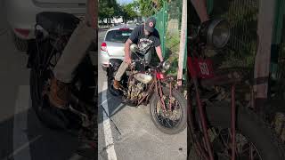 A running brake check on a 192829 Indian 101 Scout at the Vintage Revival in Montlhéry [upl. by Yelrak]