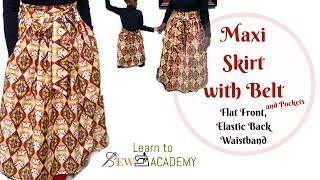 How to Cut Maxi Skirt with Belt and Pockets 1  Flat Front Elastic Back Waistband [upl. by Coleman544]