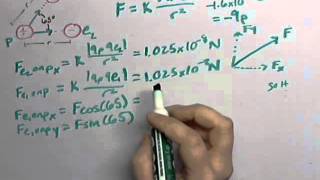 Electric Force of two charges acting on a charge at angles YF 2137 [upl. by Dudden411]