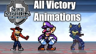 Super Smash Bros Crusade v091  All Victory Animations amp Themes [upl. by Ailimaj224]