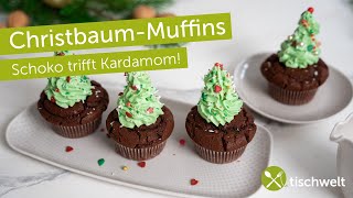 Weihnachtliche ChristbaumMuffins mit Schoko amp Kardamom  Einfaches Backrezept für die Adventszeit 🎄 [upl. by Basham]