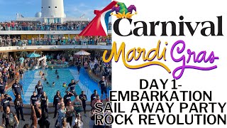 Carnival Mardi Gras Caribbean Vlog  Day 1 Embarkation Sail Away Party and Fahrenheit 555 [upl. by Ddahc]