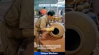 Manual glazing of clay containers  The workers do their job perfectly  machine shorts [upl. by Ozner]