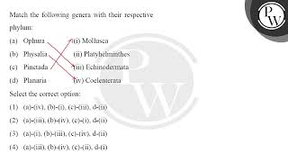 Match the following genera with their respective phylum W a Ophura i Mollusca b Physalia [upl. by Ellard]