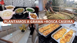 ALMOÇO CASEIRO COLOCAMOS A GRAMA FIZ ROSCA CASEIRA DELÍCIA CUIDANDO DO LAR E MAIS [upl. by Ahsekat]