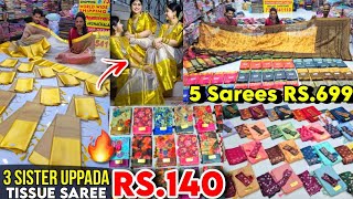 ₹140🔥Gold Uppada Tissue Saree  Ramzan Combo💥Buy 5 Rs699 😍cheap and best saree shop in chennai [upl. by Valentino]