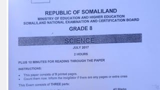 Science exam grade 8 2017 part 2  Structured questions by ustaad Abdimajiid Netka [upl. by Ahsaz]