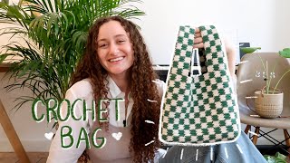 DIY checkered crochet tote bag  tutorial [upl. by Sondra705]