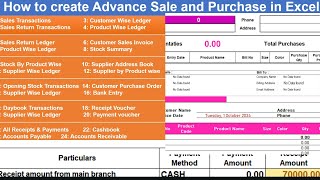 How to create Advance Sales and Purchase Database in Excel  Sale and Purchase Invoice  Purchases [upl. by Nhabois]