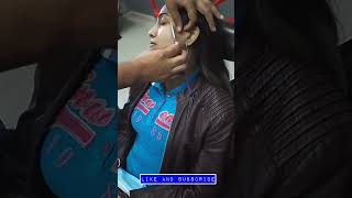 Girl gets her face shaved in Barbershop with Razor  hair barber barbershop razor faceshave [upl. by Rawdin464]