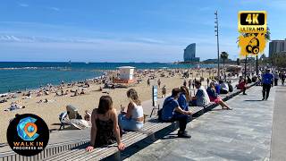 Exploring Barceloneta Beach Spain 🇪🇸 4K 60fps Walking Tour in Barcelona [upl. by Ahsuatan]