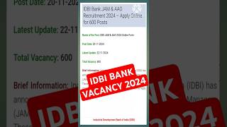 IDBI BANK RECRUITMENT 202425 IDBI BANK JAM ampAAO VACANCY 2025 bankofindia idbi statebank [upl. by Janene]