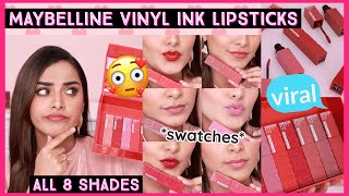 I Tried The VIRAL Maybelline VINYL INK Lipsticks 💄Worth The Hype  All 8 Shades Swatches [upl. by Noda]