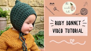 Crochet Baby Bonnet Video Tutorial The Rudy Bonnet by The Moule Hole [upl. by Beberg164]