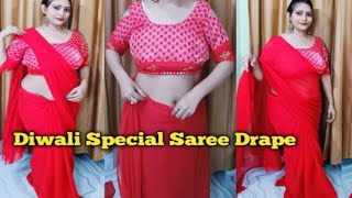 Diwali Special Saree Drape EASY Way to Draping Without FussRed SareePritifashoinlifestyle19 [upl. by Drof]