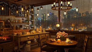 A Rainy Day in 4K Cozy Coffee Shop ❄ Background Instrumental to Relax Study Work [upl. by Nyrual428]