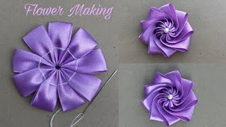 Super Easy Ribbon Flower Making  Hand Embroidery Tricks With Ribbons  Ribbon Work  Ribbon Flowers [upl. by Eniala853]