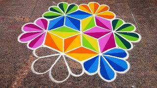 margazhi matham kolam 3d flower design 53 dots kolam p square rangoli [upl. by Verras]