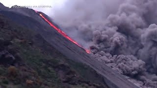 Dramatic video of Stromboli volcano eruption in Italy [upl. by Mei]