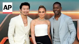 Atlas stars Jennifer Lopez Sterling K Brown and Simu Liu talk AI trust action  AP interview [upl. by Aenneea129]