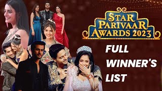 Star Parivaar Awards 2023  Full Winners LIST [upl. by Bailie]