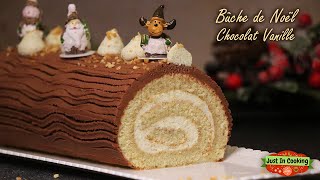 ❅ Recette de Bûche de Noël Roulée Chocolat Vanille ❅ [upl. by Cacia]