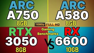 Intel arc a580 VS RX 6600 VS RTX 3050 VS Arc a750 VS Arc a770 VS RX 6600 XT VS RX 6500 XT VS 7600XT [upl. by Ynetruoc514]