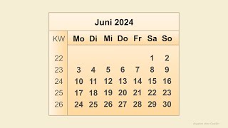 Kalender Juni 2024 [upl. by Aramal793]