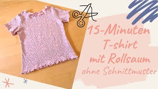 15min Tshirt mit Rollsaum nähen  nähen ohne Schnittmuster [upl. by Stewart]