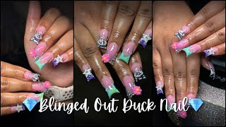 Freestyle Blinged Out Duck Nails💎  Watch Me Work  Beginner Friendly 💋 [upl. by Onairot]