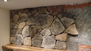 Natural Stone Veneer Installation Fireplace [upl. by Yenttihw]