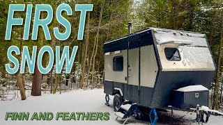 WINTER in a DIY Tiny Camper  Woodstove Camping Fishing and Hunting [upl. by Georgetta]