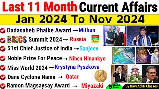 Last 11 Months Current Affairs 2024  January 2024 To November 2024  Important Current Affairs 2024 [upl. by Aivek636]