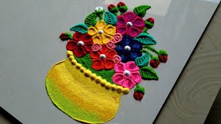 Very easy and quick Flowers rangoli design by Jyoti 739 [upl. by Nilyad219]