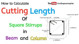 How to Calculate Cutting Length of Square Stirrups in Beam and Column  Civil Engineering [upl. by Mast633]